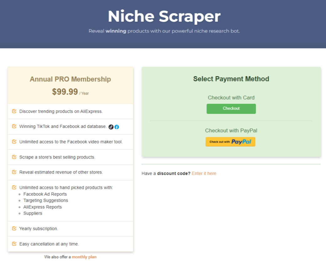 niche scraper yearly plan discount