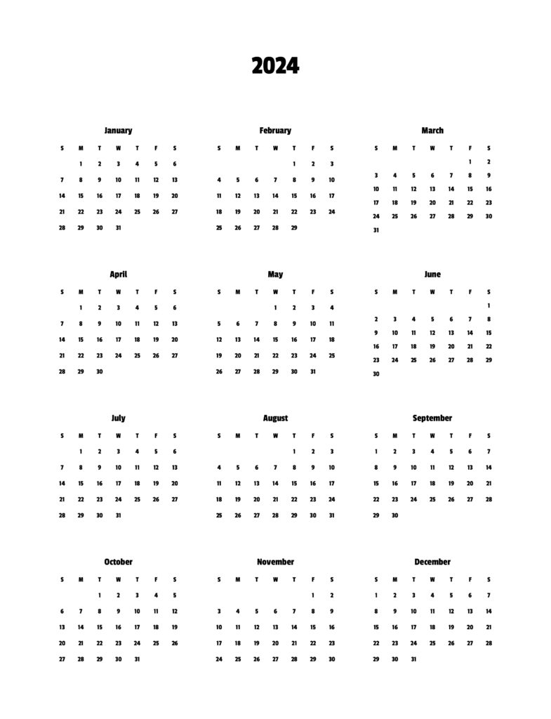 2024 printable calendar one page